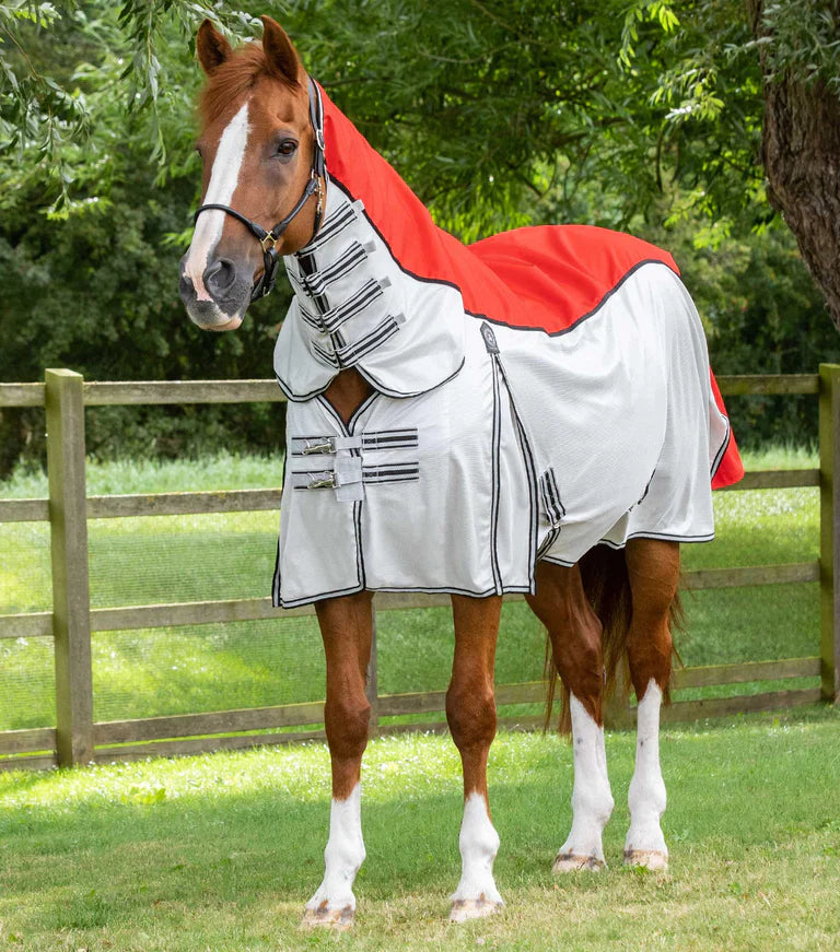 Premier Equine UK ShowerTex Fly Rug with Surcingles Red