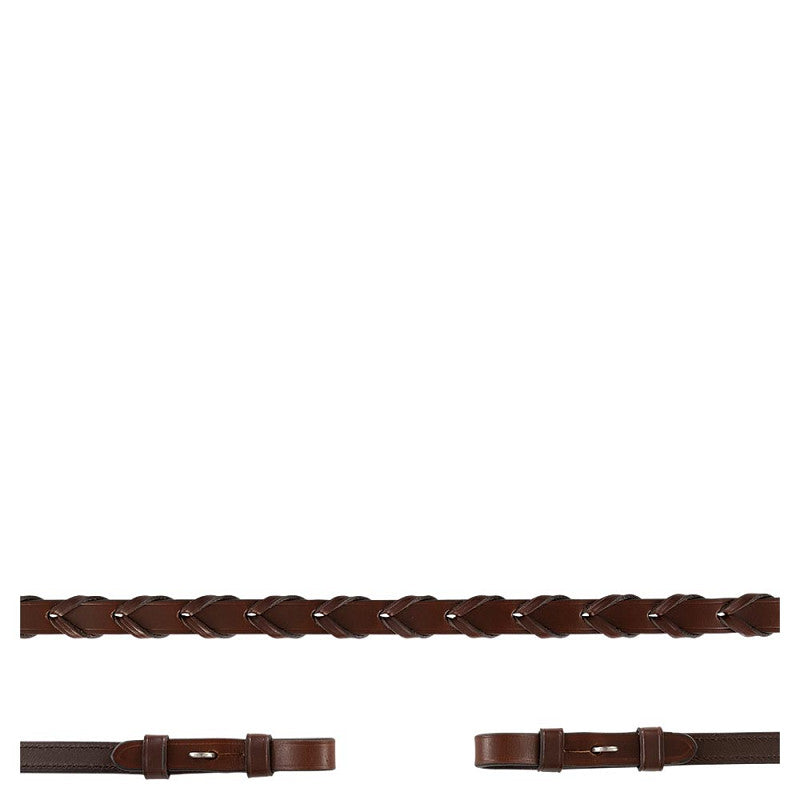 BR Hunter Braided Fancy Reins Oak/Silver Full