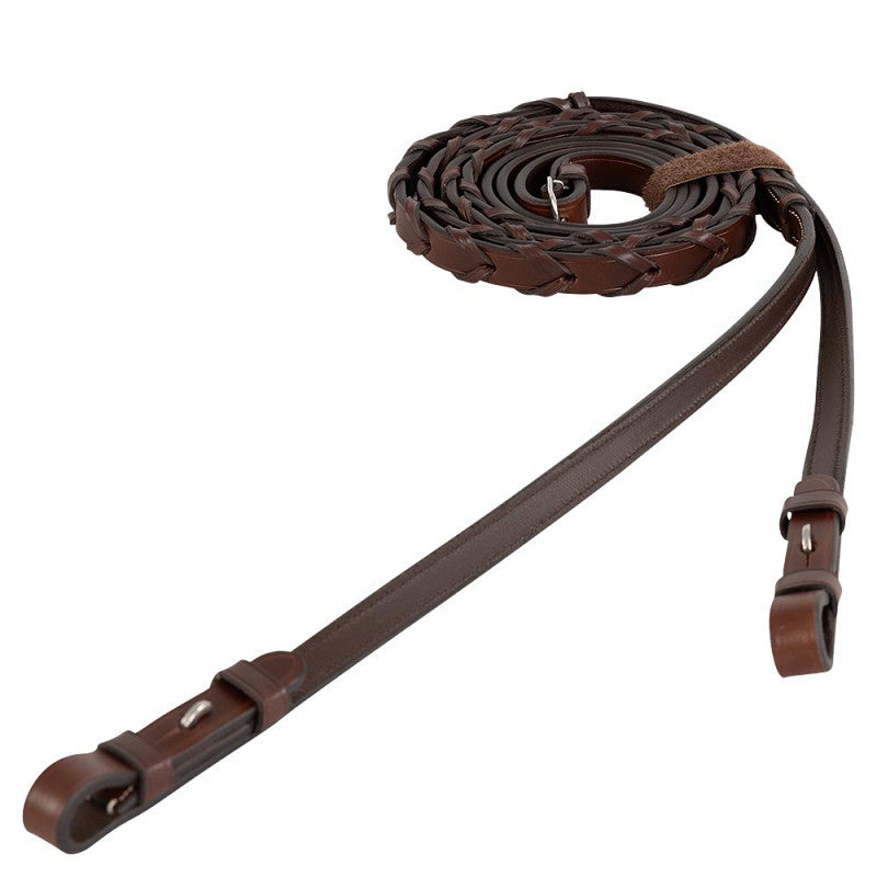 BR Hunter Braided Fancy Reins Oak/Silver Full