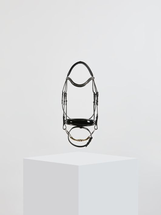 Kingsley Snaffle Bridle Patent Black Clear Stones Full