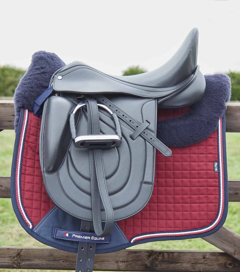 Premier Equine UK - Close Contact Merino Wool European Saddle Pad - Dressage Square Burgundy/Navy Wool - Full