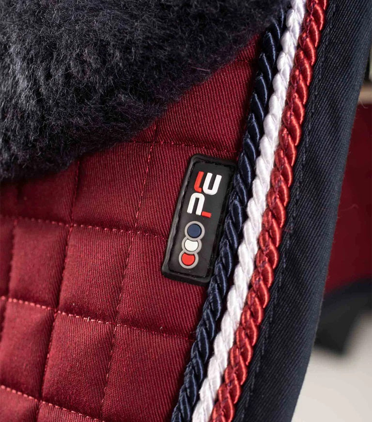 Premier Equine UK - Close Contact Merino Wool European Saddle Pad - Dressage Square Burgundy/Navy Wool - Full