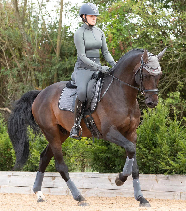 Premier Equine UK - Close Contact Merino Wool European Saddle Pad - Dressage Square Grey/Black Wool - Full