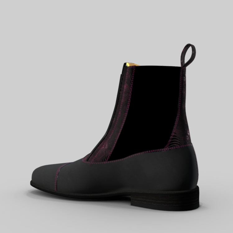Kingsley Zambia Boot - Gaucho Black Boot -Boa Fuschia Shaft - Fuschia Stitching - Size 39W