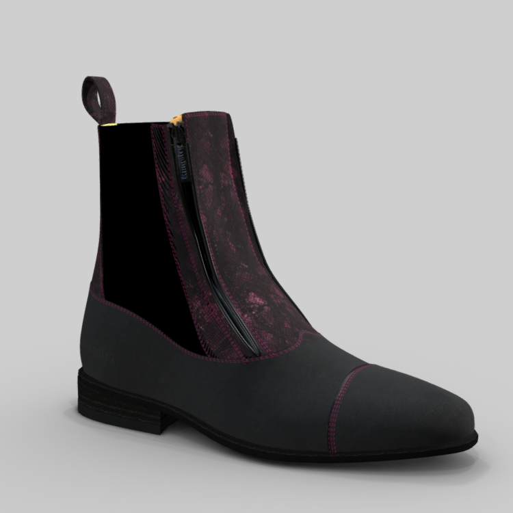 Kingsley Zambia Boot - Gaucho Black Boot -Boa Fuschia Shaft - Fuschia Stitching - Size 39W