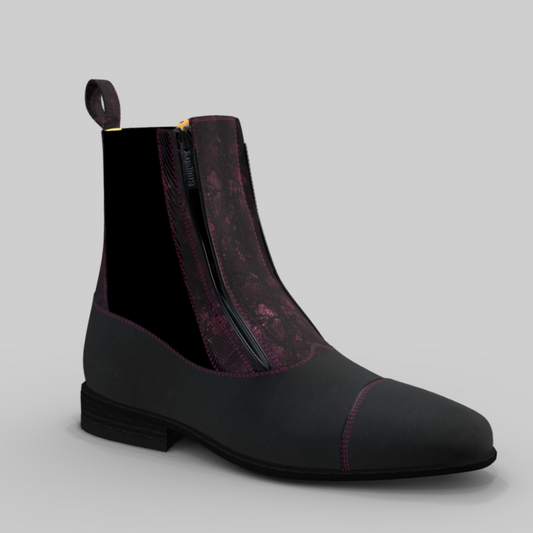 Kingsley Zambia Boot - Gaucho Black Boot -Boa Fuschia Shaft -  Fuschia Stitching - Size 39W