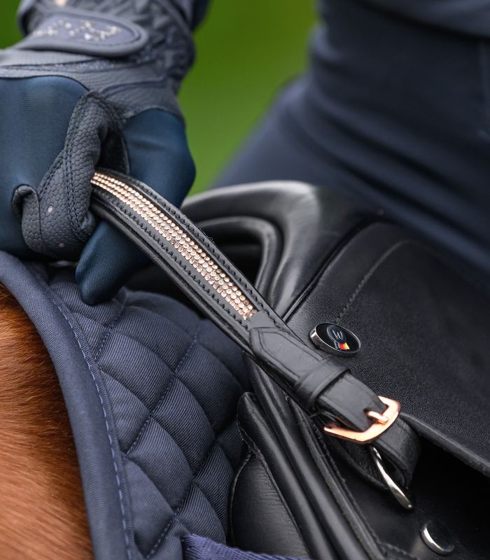 Waldhausen Bucking Strap/Saddle Carry Strap with Rose Gold Crystals - Black - Clearance - Reg $33