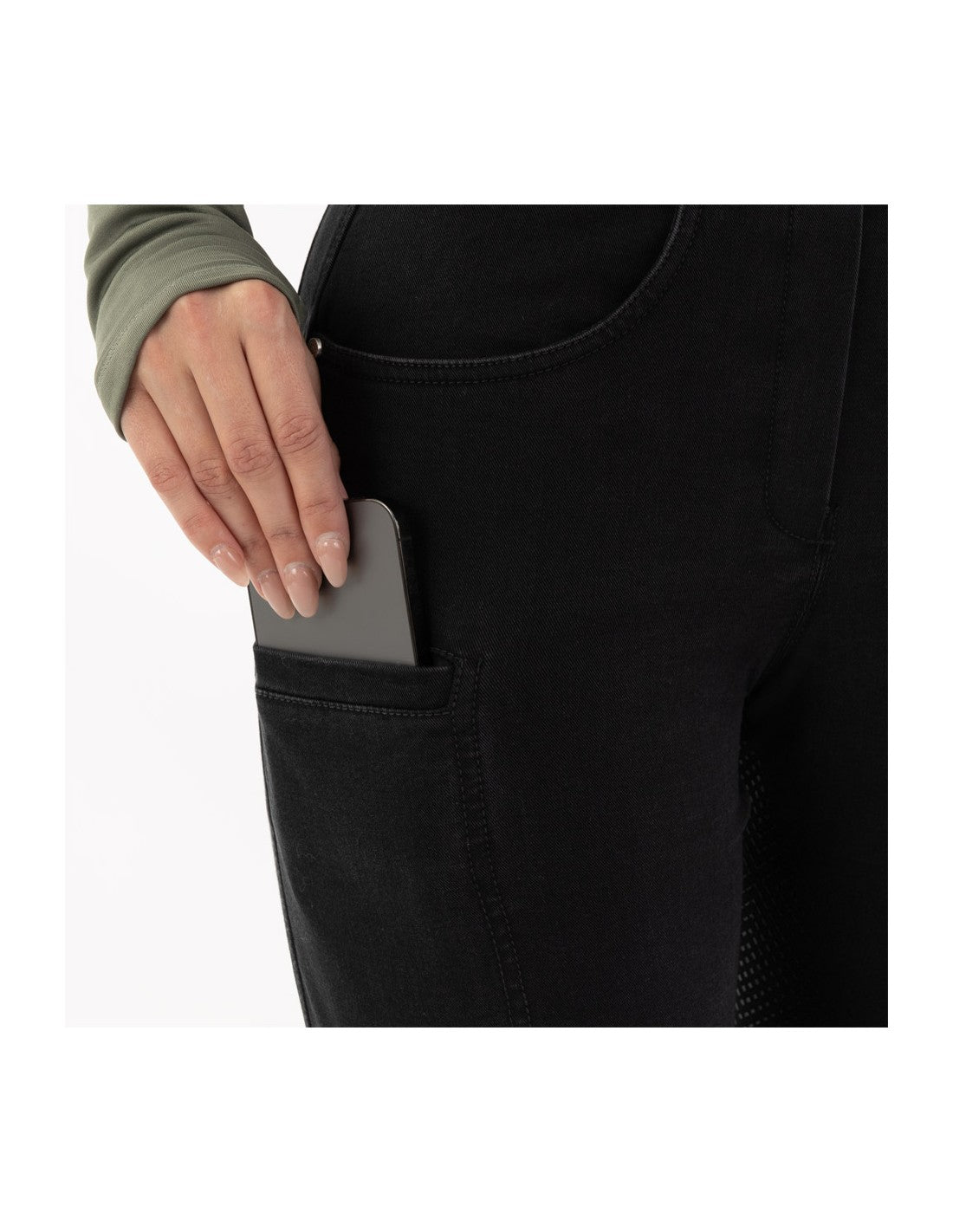 BR Ladies Riding Tights - Florence - Silicone Seat -Black Denim - Euro 46/US34
