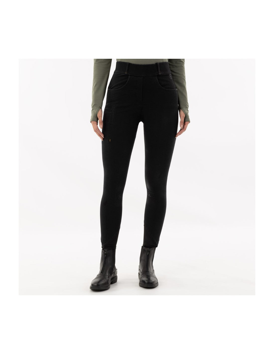 BR Ladies Riding Tights - Florence - Silicone Seat -Black Denim - Euro 46/US34