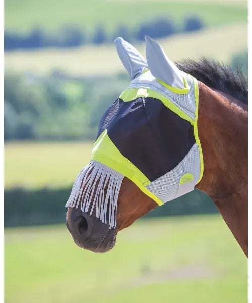 Shires Air Motion Fly Mask with Ears & Nose Fringe - Lime - Fall Clearance COB