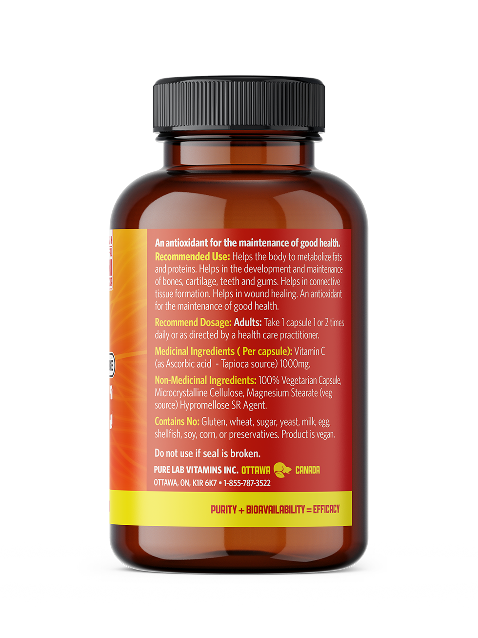 Pure Lab Vitamin C Slow Release 1000mg Human 120 Vegi-Caps