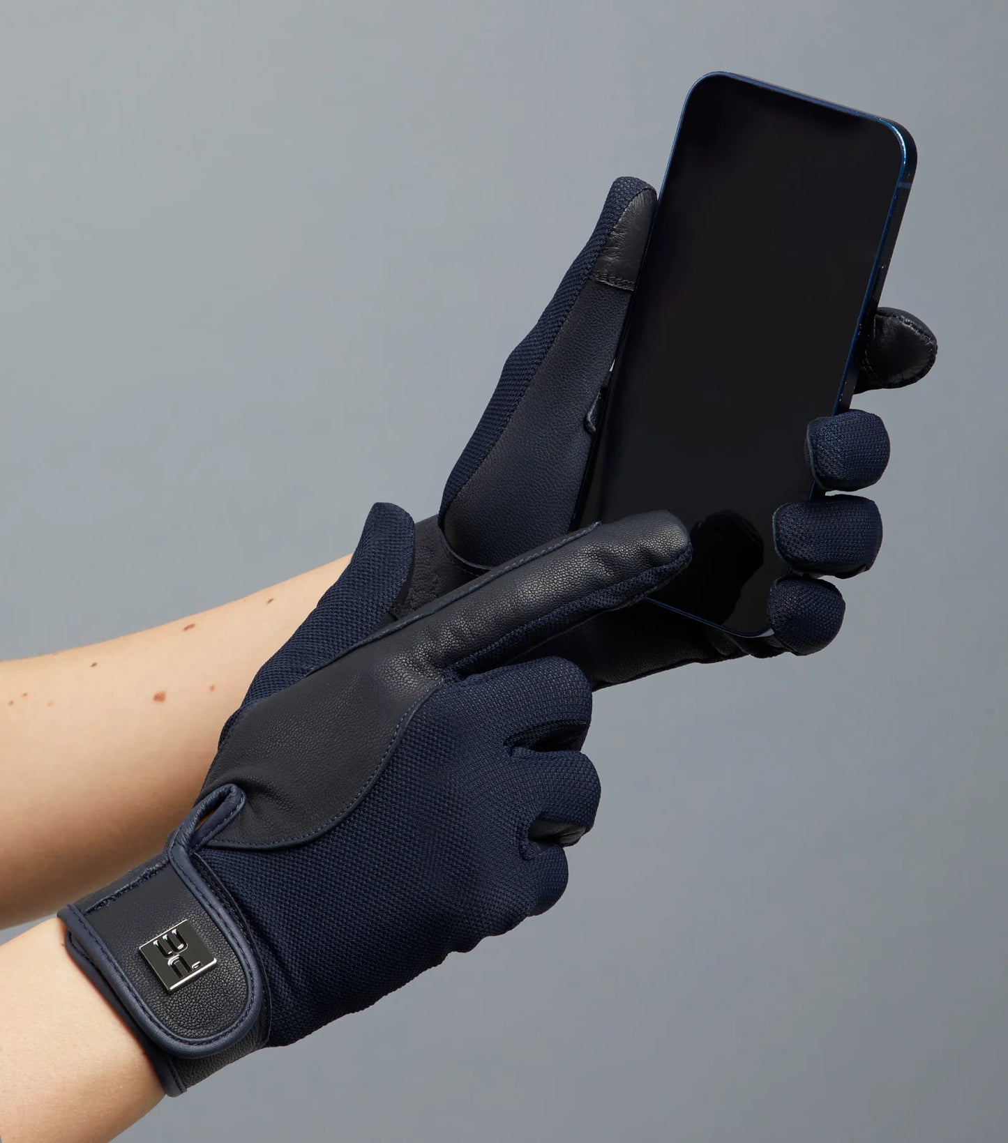 Premier Equine UK Bordoni Leather Mesh Riding Gloves - Navy