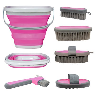 Professional Choice Tail Tamers Grooming Kit with Collapsible Bucket Pink