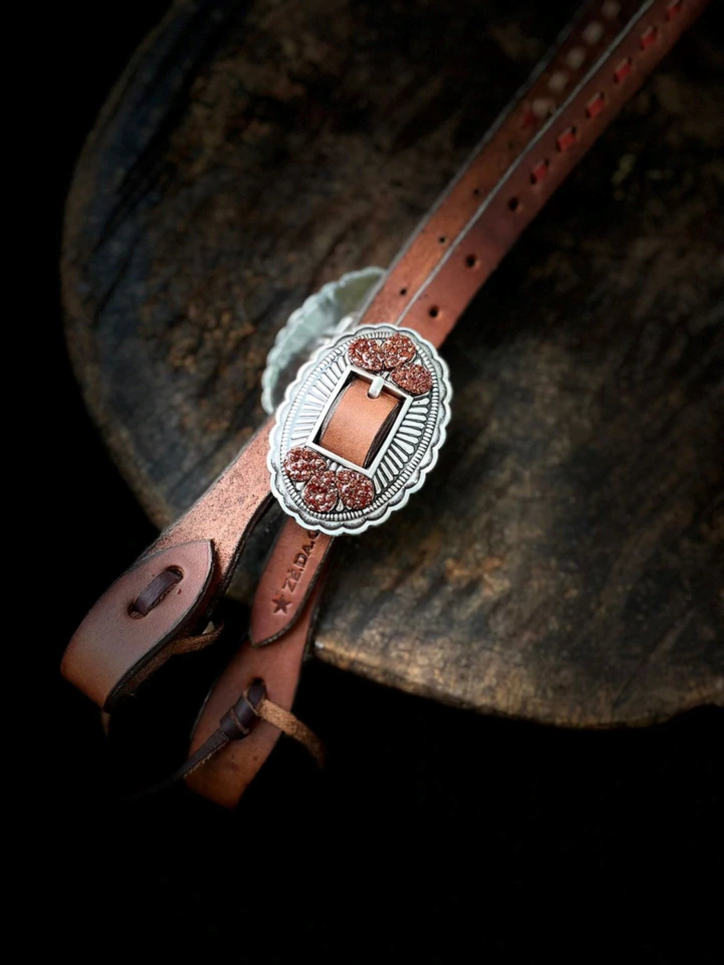 SK Equine - Ze Da Ora One-Ear Western Headstall - Brown laced trimming And Blingy Buckle
