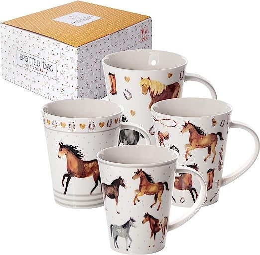 Spotted Dog Horse Mug - Set of 4 - 13oz - CLEARANCE - Reg $75