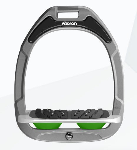 *TEST PAIR* Flex-on Green Composite Stirrups - GC2 Grey Inclined Ultra Grip Grey/Green *TEST PAIR*