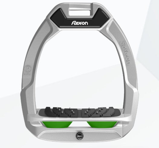 *TEST PAIR* Flex-on Stirrups - Safe-on Grey Inclined Ultra Grip Grey/Green *TEST PAIR*