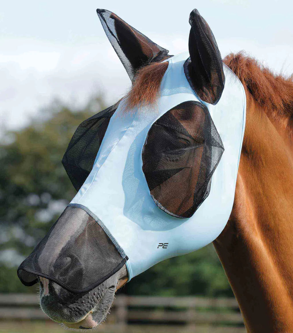 Premier Equine UK Comfort Tech Lycra Fly Mask Xtra (Blue)