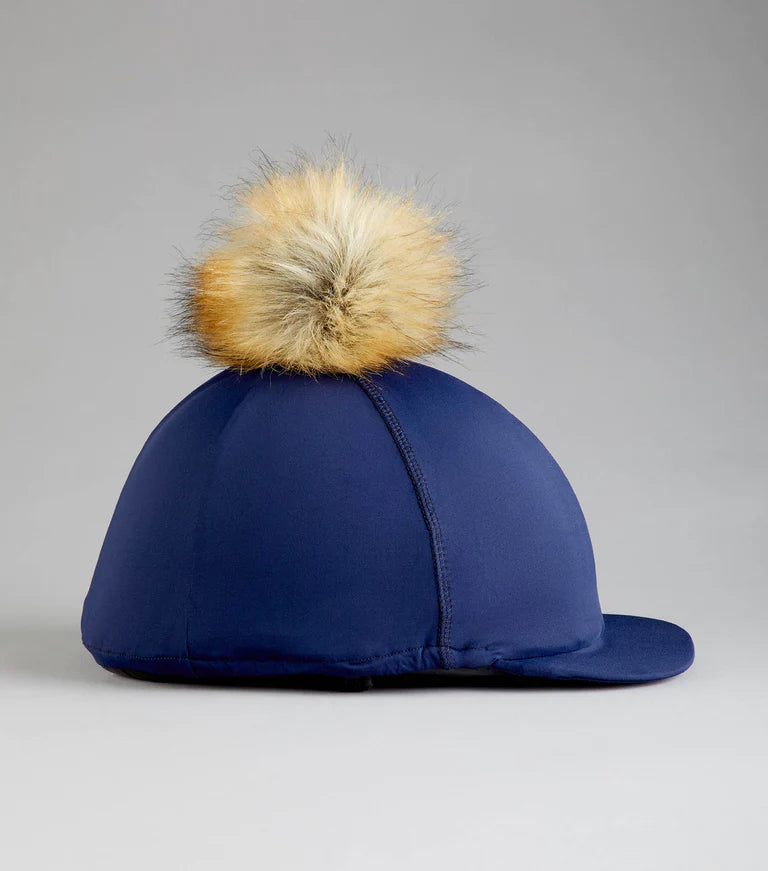 Premier Equine UK Jersey Hat Silk with Faux Fur Pom Pom - Navy