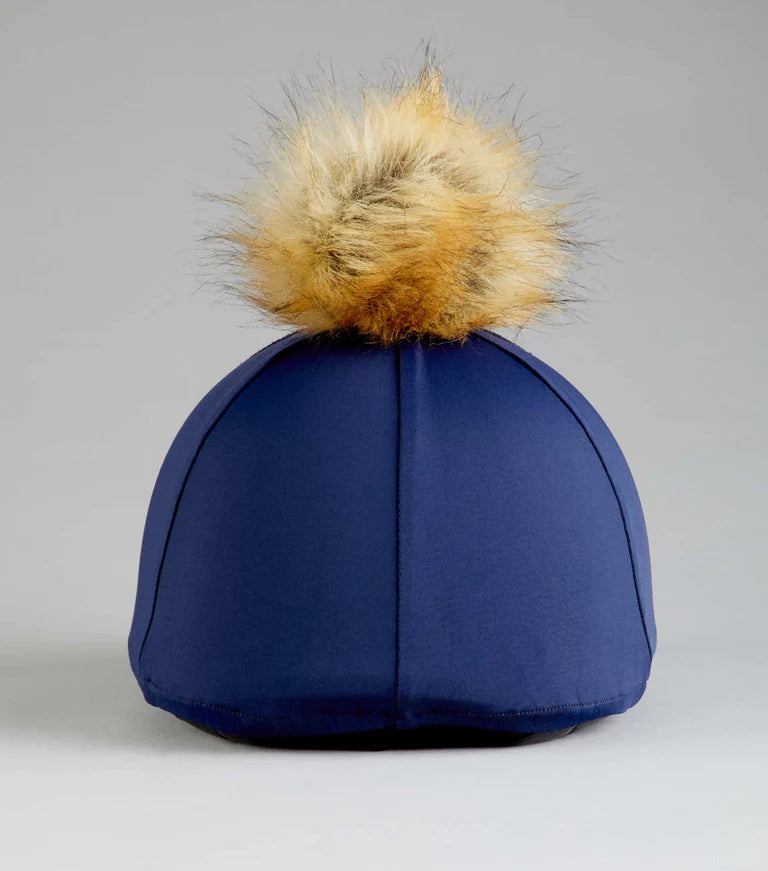 Premier Equine UK Jersey Hat Silk with Faux Fur Pom Pom - Navy