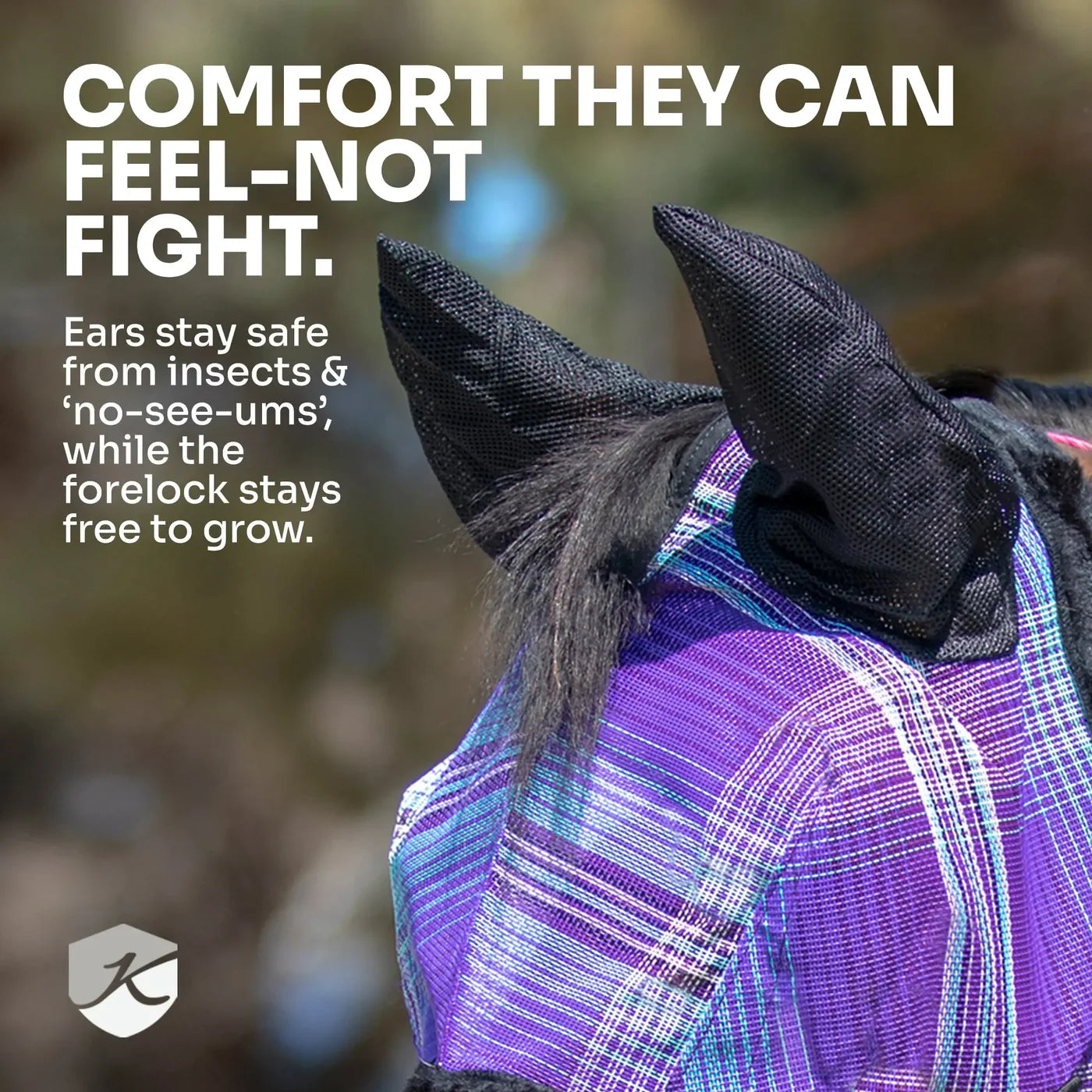 KENSINGTON SIGNATURE FLY MASK WITH FLEECE TRIM & MESH EARS - 73% UV PROT - Horse Size/L - Lavender Mint