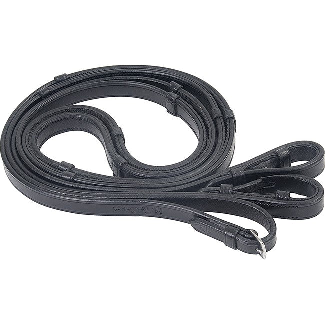 M. Toulouse Platinum Rubber Lined Dressage Reins - Black/X-Full - CLEARANCE - REG$124