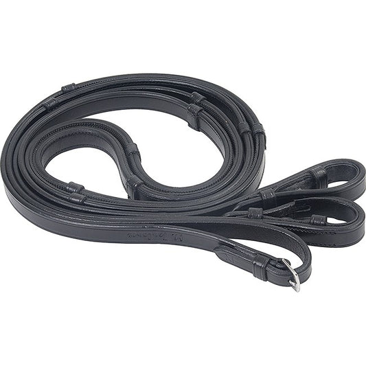 M. Toulouse Platinum Rubber Lined Dressage Reins - Black/X-Full - CLEARANCE - REG$124