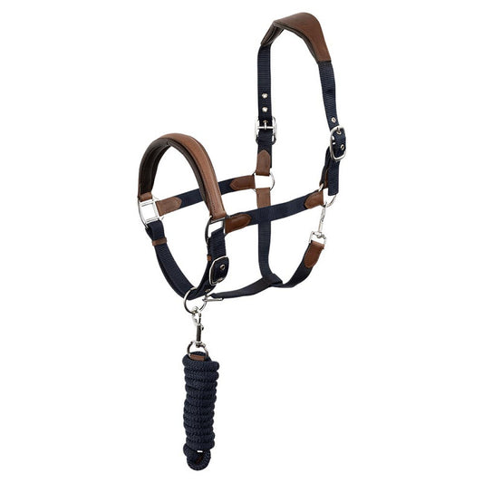 NEW - ANKY Halter ATH2207 with Lead - Nylon/Leather - Navy/Brown - Full