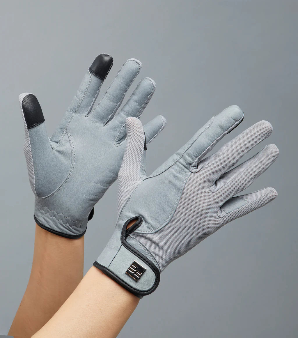 Premier Equine UK Bordoni Leather Mesh Riding Gloves Grey