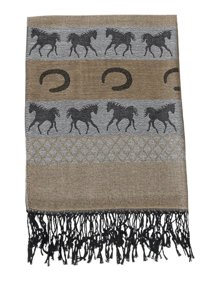 AWST Pashmina Scharf - Brown/Black Horse Print ** Clearance** Reg $45.00
