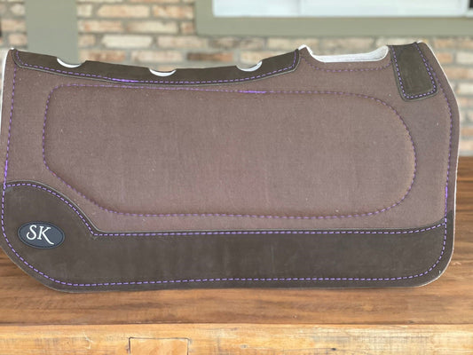 SK Equine Spinal Relief Western Pad Chocolate/Purple Stitching 28" (3/4" Thick)