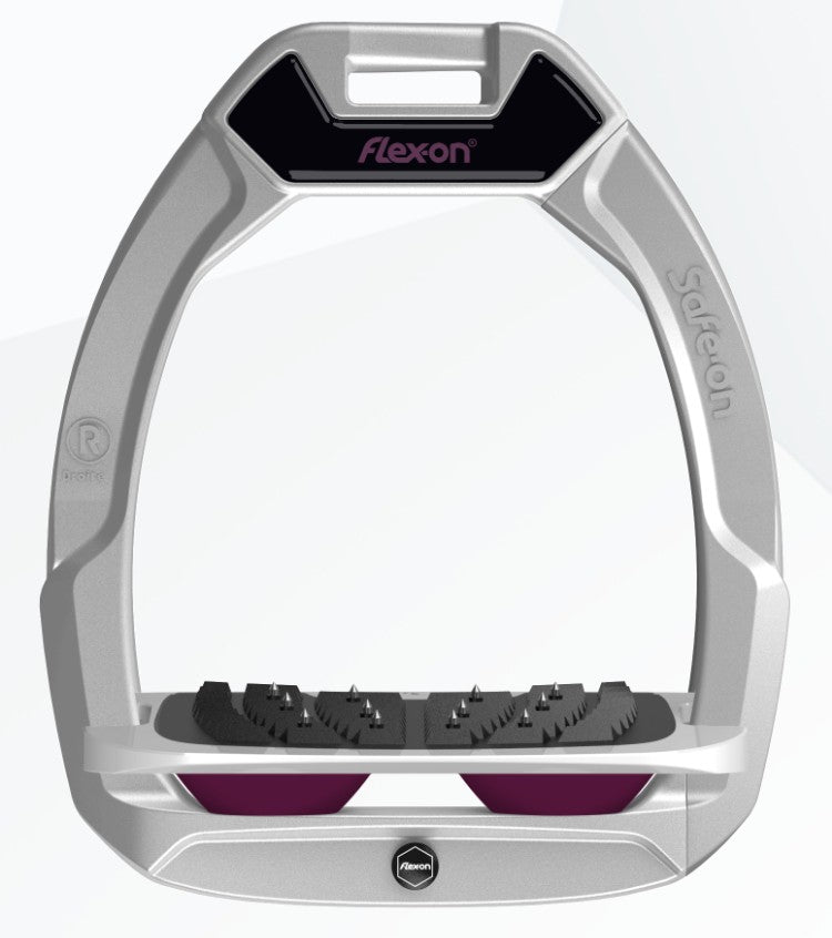 Flex-on Stirrups - Safe-on - Grey Inclined Ultra Grip Grey/Purple