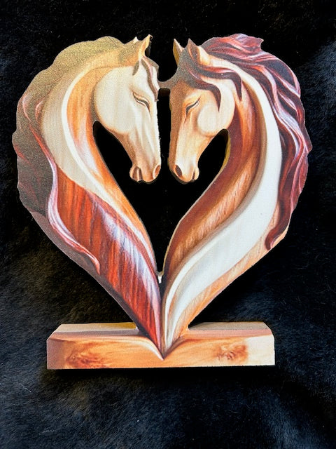 Wooden Heart Horse Decor