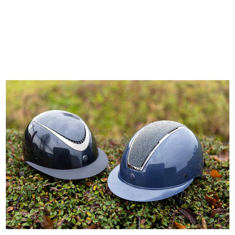 NEW - BR Riding Helmet Omega Glamourous Glossy - Wide Brim - Navy/Gunmetal - Medium (55-57cm)