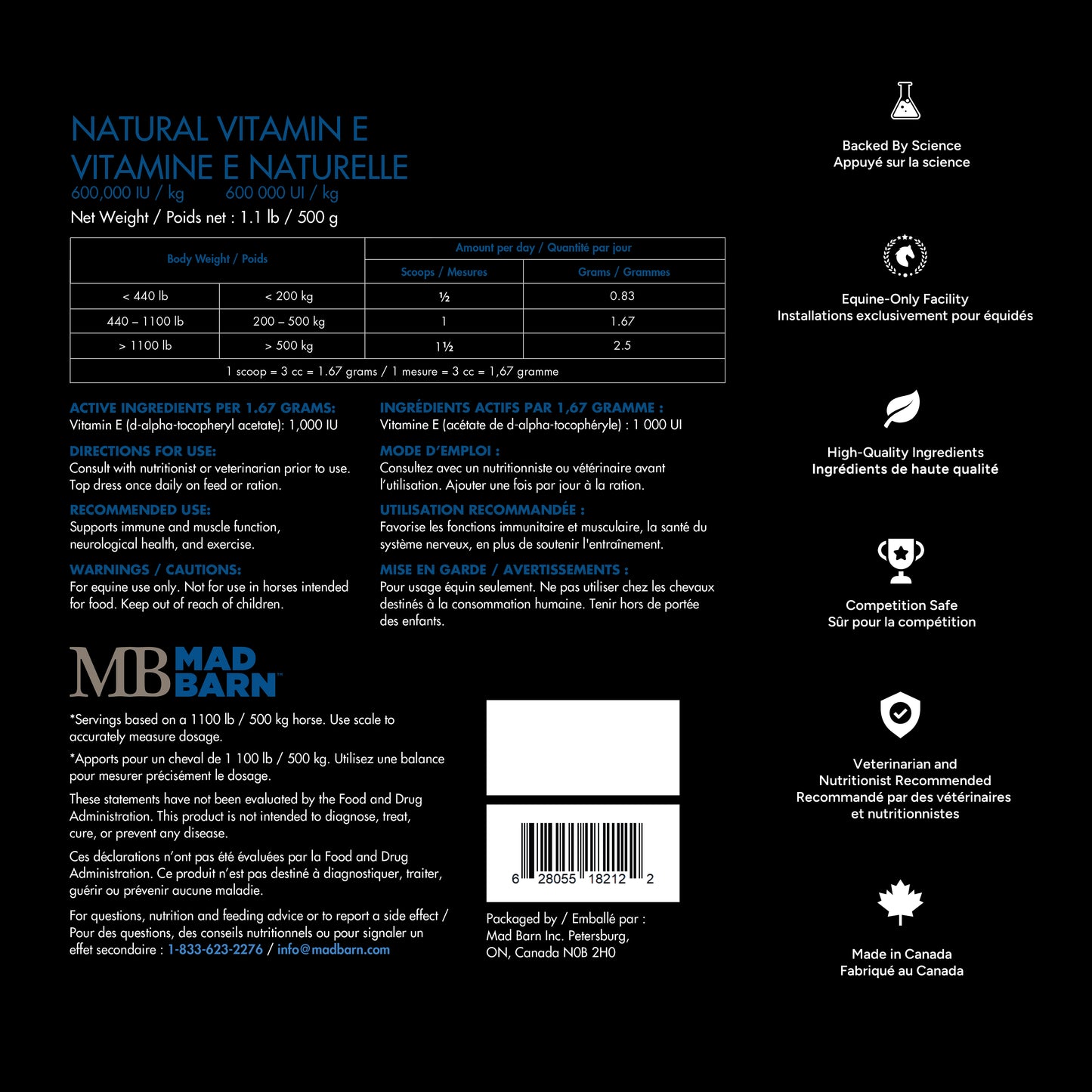 Mad Barn Vitamin E - 600 IU/g - .5kg (300 servings)