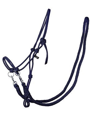QHP Rope Halter with Reins - Navy/Full