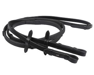 QHP Soft Rubber Reins with Stops - Black/Full