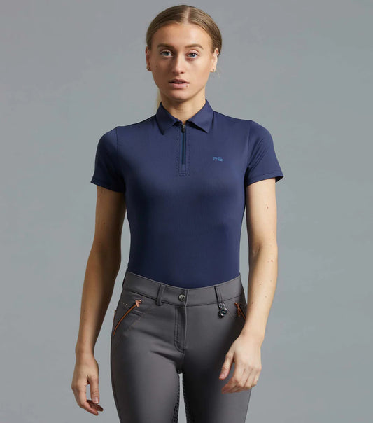 Premier Equine UK Scintillo Ladies Short Sleeve Riding Top - Navy