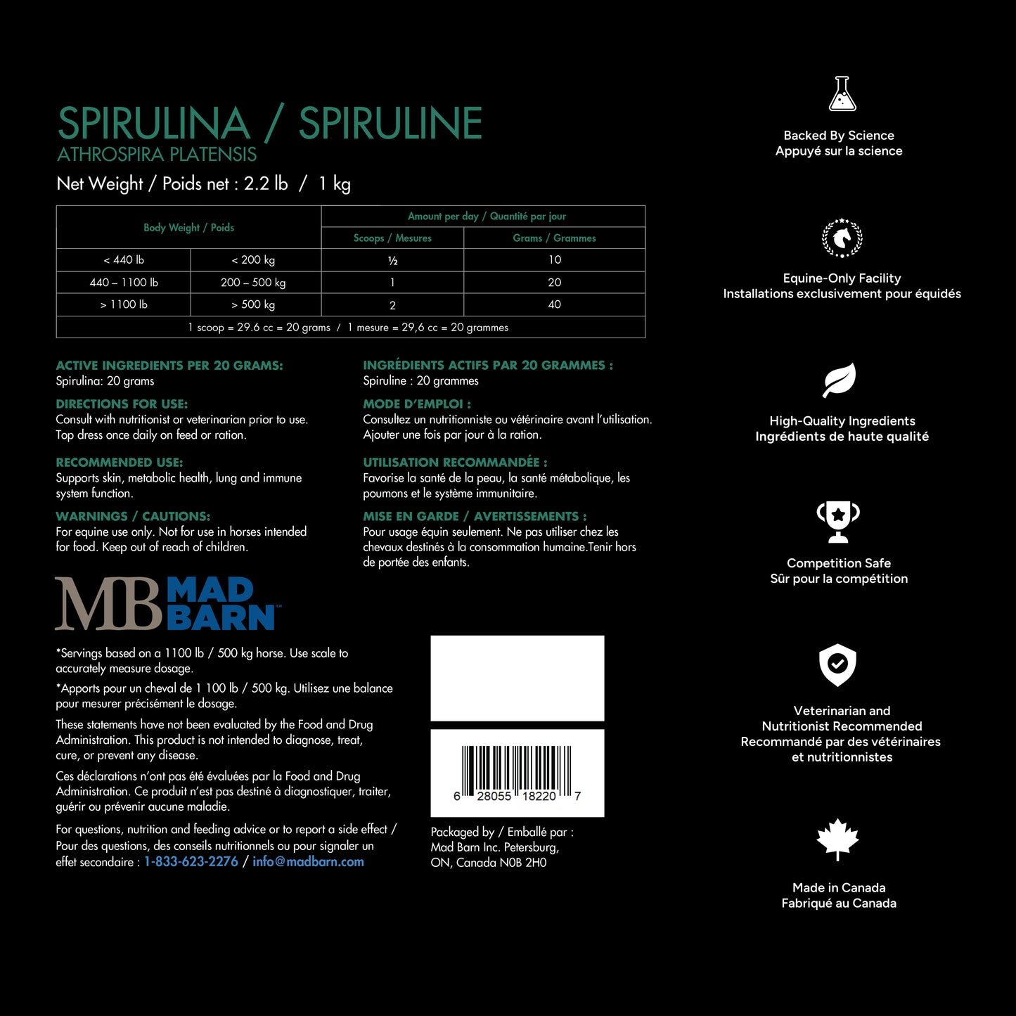 Mad Barn Spirulina - 1kg (50 servings)