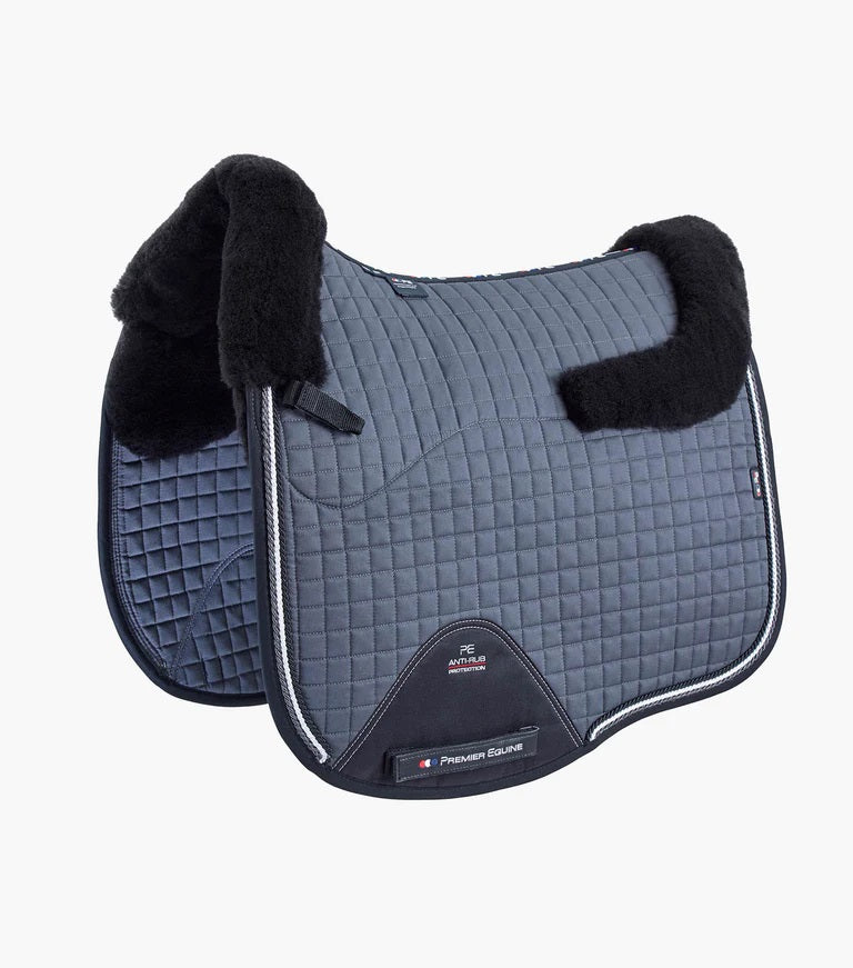 Premier Equine UK - Close Contact Merino Wool European Saddle Pad - Dressage Square Grey/Black Wool - Full