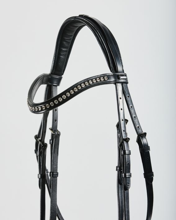 Kingsley Snaffle Bridle Black Clear Stones Full
