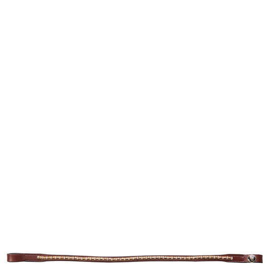 *BR Clearance - Browband BR Browband Atlas curved - glassed crystals & studs Tobacco/Gold Full