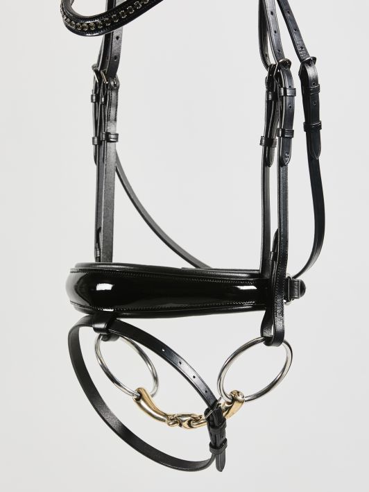 Kingsley Snaffle Bridle Patent Black Clear Stones Full