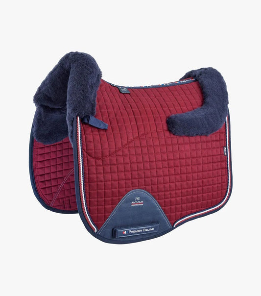 Premier Equine UK - Close Contact Merino Wool European Saddle Pad - Dressage Square Burgundy/Navy Wool - Full