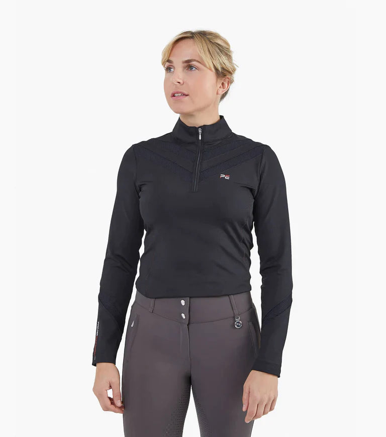 Premier Equine UK Arclos Ladies technical Long Sleeve Riding Top Black