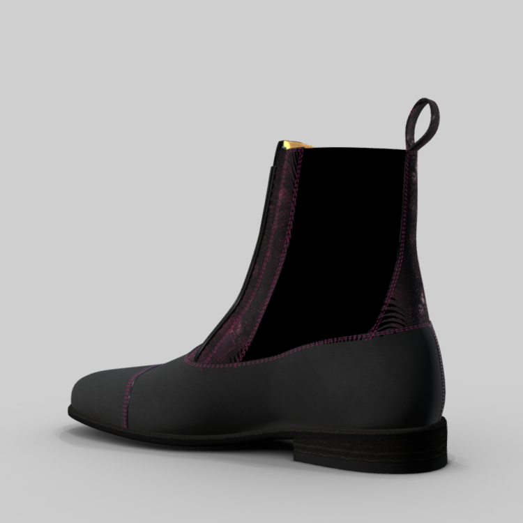 Kingsley Zambia Boot - Gaucho Black Boot -Boa Fuschia Shaft -  Fuschia Stitching - Size 39W