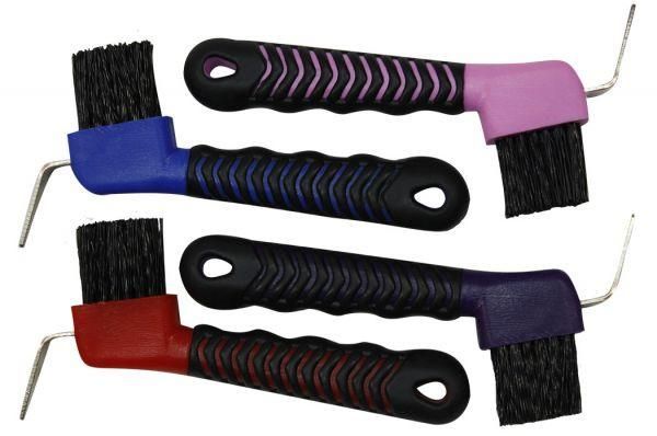 Hoof Pick with Brush with rubber grip handle - Purple