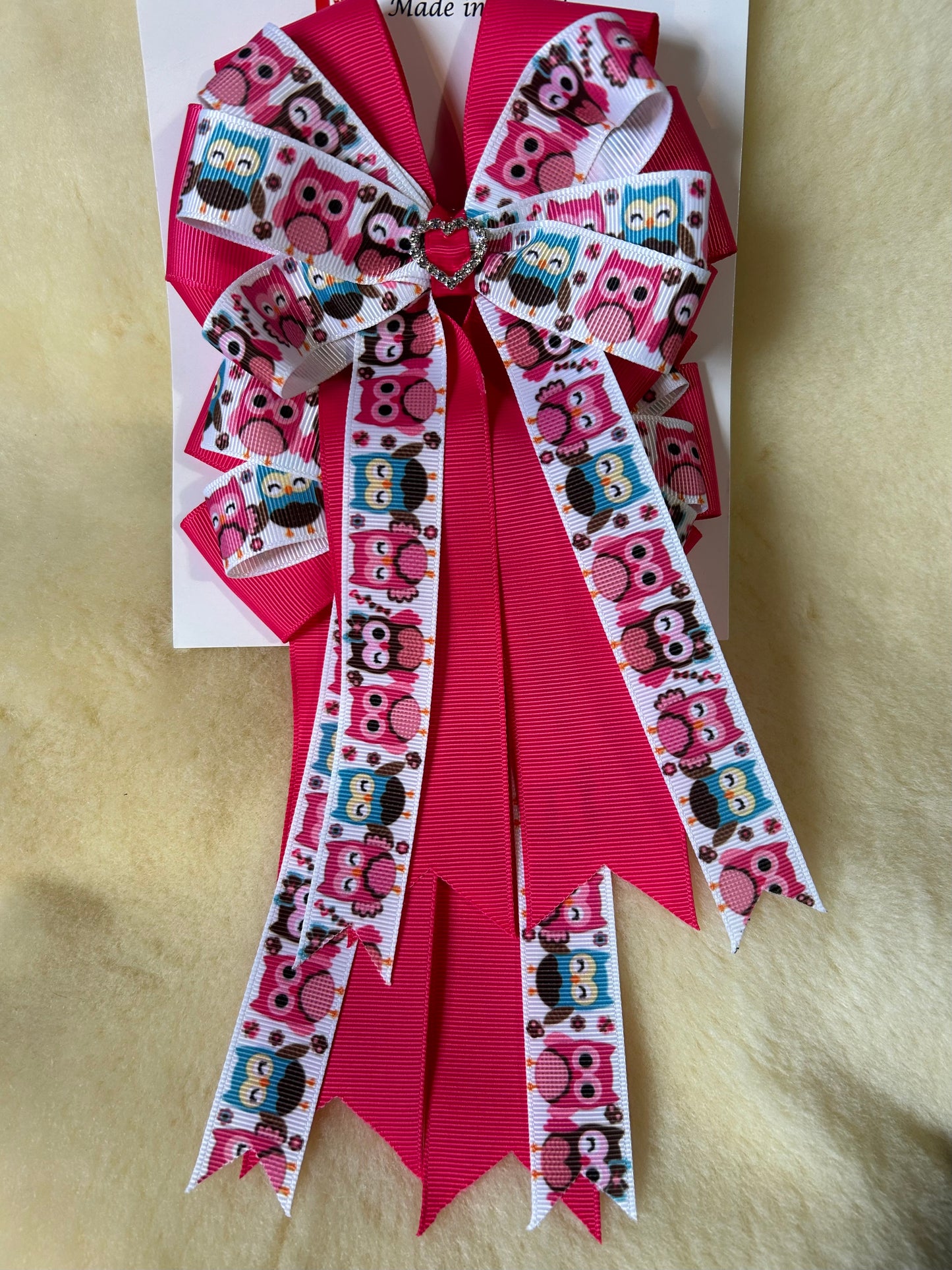 Adilize Designs Competition Hair Bow - Pink/Owl