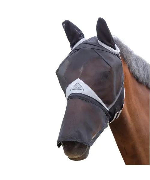 Shires Fine Mesh Fly Mask with Ears & Nose - Black (cob & pony)