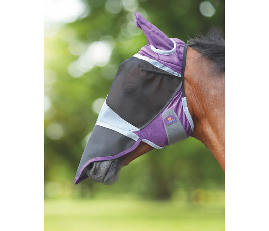 Shires FlyGuard Pro Deluxe Fly Mask With Ears & Nose - Purple - Cob